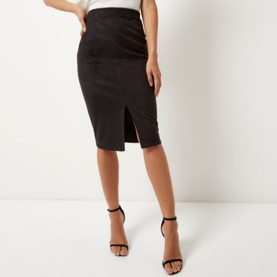 Black faux suede pencil skirt